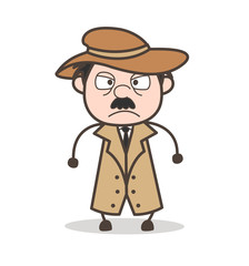 Cartoon Aggressive Detective Face Expression Vector Illustration