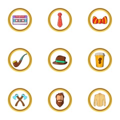Hipster element icon set, cartoon style