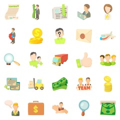 Bank worker icons set, cartoon style