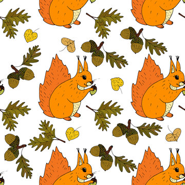 Autumn seamless pattern with squirrel.