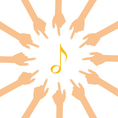 Viele Hände zeigen auf - Musik - Note
