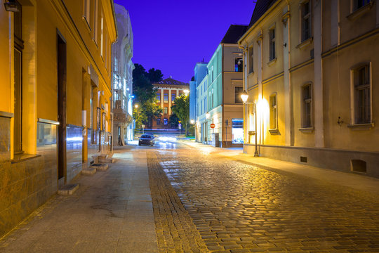 Architecture of Bydgoszcz city at night, Poland