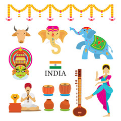 India Objects Icons Set