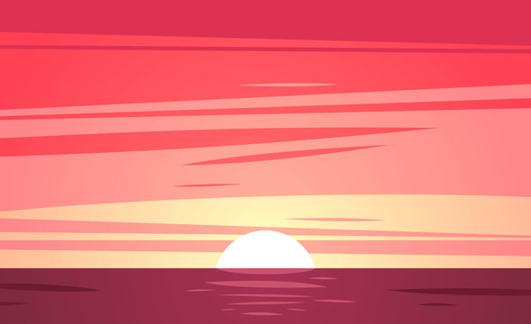 Sunset beach. Vector illustration.