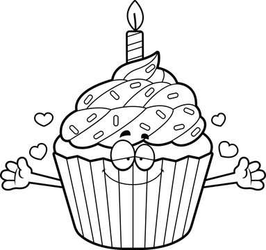 Cartoon Birthday Cupcake Hug