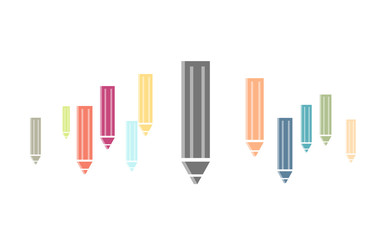 Viele bunte nach unten zeigende Bleifstifte