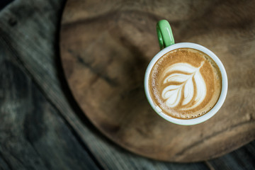 Top view latte art coffee