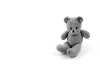 Teddy bear image. Teddy bear black and white photo. Old teddy bear toy