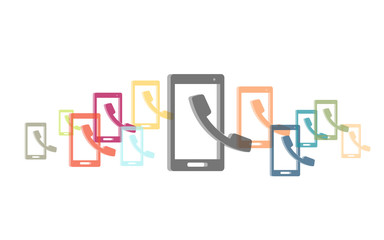 Viele bunte Smartphones mit Telefonhörer-Symbol