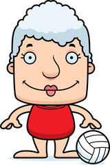 Cartoon Smiling Beach Volleyball Player Woman