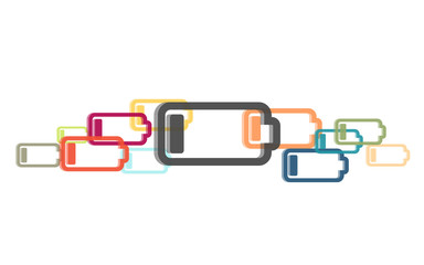 Viele bunte leere Batterien