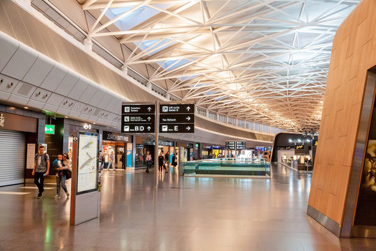 Airport Zurich waiting area with duty free shops