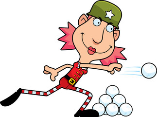 Cartoon Christmas Elf Snowball Fight