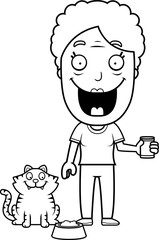 Cartoon Woman Feeding Cat