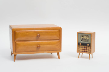 Retro midcentury cupboard and television