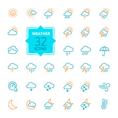 Weather forecast - outline web icon set, vector, thin line icons collection