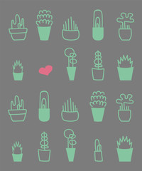 Stylized potted plants and heart