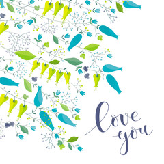 Flowers and herbs vector greeting card 