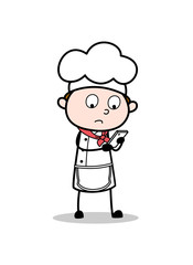 Cartoon Chef Reading Message in Phone Vector Illustration