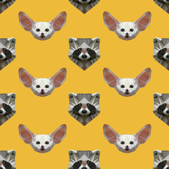 Seamless pattern of animal in the style of origami Fennec fox and raccoon