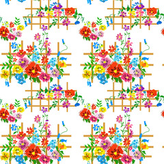Seamless pattern with flowers on the trellis, pattern for festive events.
