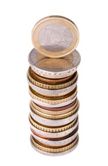 Pile of euro coins isolated on white background