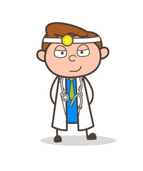 Cartoon Doctor Cunning Smile Vector Illustration