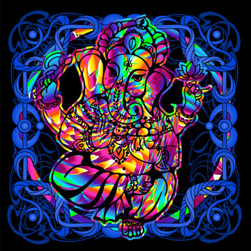 head of a Ganesha is a psychedelic painting