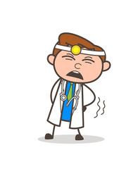Cartoon Doctor Getting Ache in Waist Vector Illustration
