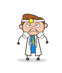 Cartoon Aggressive Doctor Expression Vector Illustration