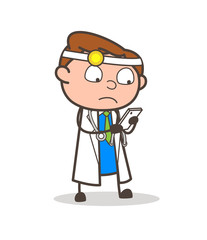 Cartoon Doctor Reading Messages in Smartphone Vector Illustration