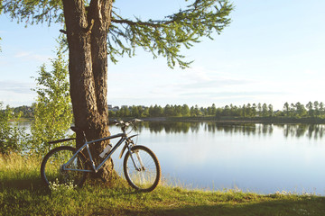 Fototapeta na wymiar Bicycle on a lake shore