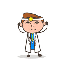 Cartoon Doctor Irritated Expression Vector Illustration