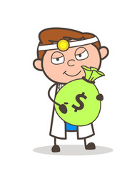 Obraz premium Cartoon Doctor Holding a Bundle of Money Vector Illustration
