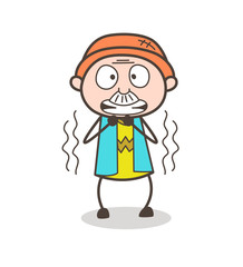 Cartoon Grandpa Shivering in Fear Vector Illustration