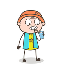 Cartoon Old Thirsty Guy with Cold Drink