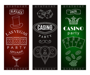Casino party invitation with decorative elements. Gambling symbols. Vintage vector illustration