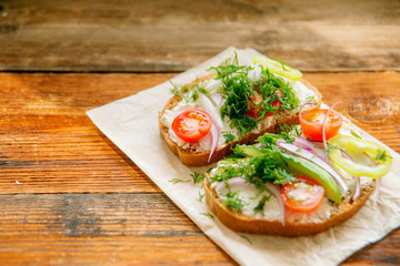 Wholesome sandwich with cheese, garden radish -Healthy Eating