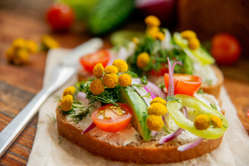 Wholesome sandwich with cheese, garden radish -Healthy Eating