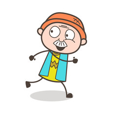 Cartoon Grandpa Running Happily Vector Illustration