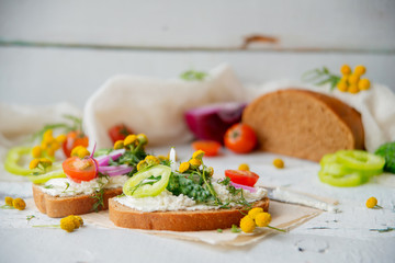 Promegranate green sourdough open face sandwiches toast
