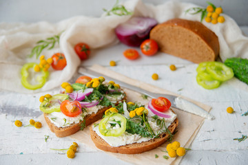Promegranate green sourdough open face sandwiches toast