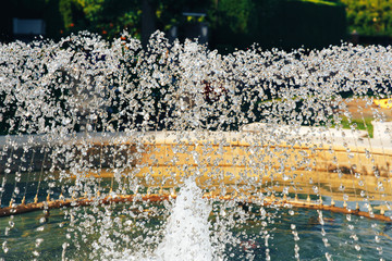 fragment of fountain water drops in the air