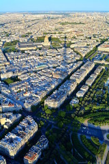 Great view of Paris from the third floor of the Eiffel Tower, which projects the shadow over the city. - 167136668