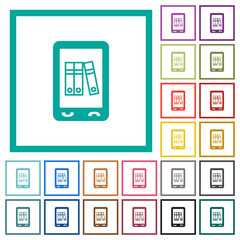 Mobile office flat color icons with quadrant frames