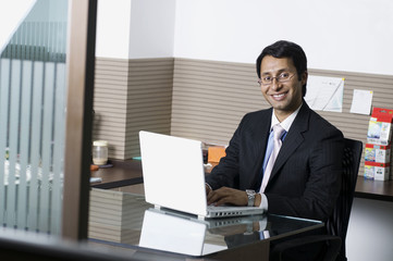 Fototapeta premium Business executive with a laptop 
