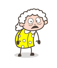 Cartoon Scared Old Woman Face Expression Vector Illustration