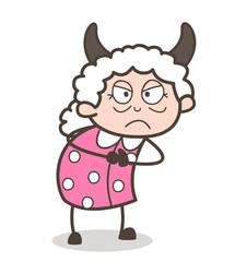 Cartoon Devil Angry Granny Vector Character