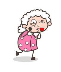 Cartoon Old Granny Giving a Flying Kiss Vector Illustration