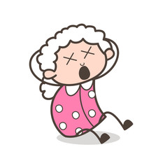Cartoon Old Lady with Dizzy Face Vector Illustration